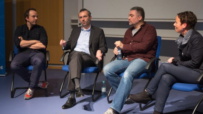 Christian Nießing, Thomas Jarzombek MdB, Kenneth Breeze und Judith Möllmann 