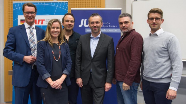 Hendrik Wüst MdL, MIT- Vorsitzende Christina Hoffs, Christian Nießing, Thomas Jarzombek MdB, Kenneth Breeze und JU-Vorsitzender Marvin Barkanowitz